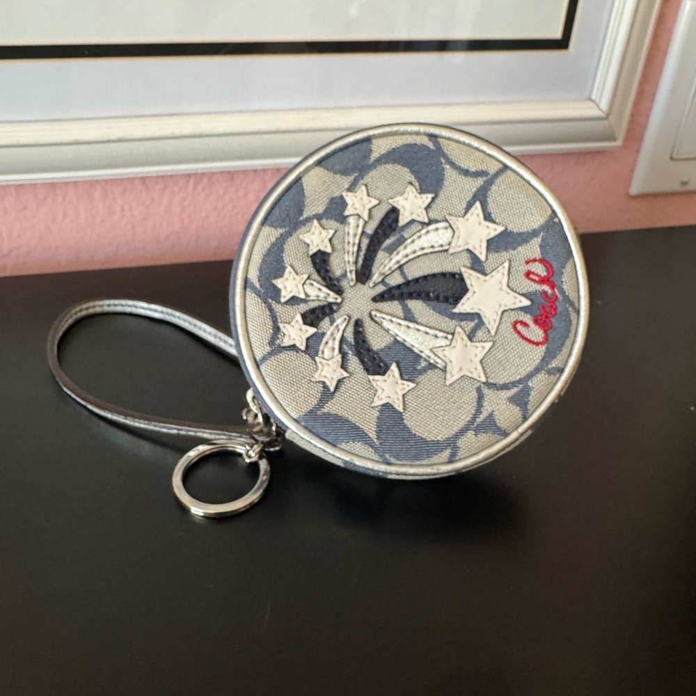 Coach Round  Fireworks Change/ keychain wristlet.